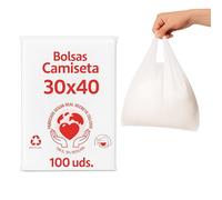 DAYMAND STORE | 100 Bolsas de Plastico con Asas de color BLANCO con Material 70% Reciclado | Paquete de 100 uds | Medida de las Bolsas Desplegadas 30x40 cm | Bolsas Plastico Galga 200