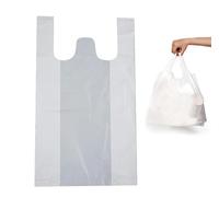 DAYMAND STORE | Bolsas de Plastico con Asas de color BLANCO con Material 70% Reciclado | Paquete de 50 uds | Medida de las Bolsas Desplegadas 50X60 cm | Bolsas Plastico Reutilizable de Galga 200