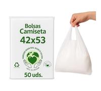 Daymand Store | Bolsas de Plastico de color Blanco con 70% de Material Reciclado | Paquete 50 uds | Medida de la Bolsa Desplegada 42x53 cm | Reutilizable | Bolsas Plastico Galga 200
