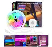 Daymeet Sensor de movimiento debajo de la cama, tira de luces LED RGB activadas por movimiento 3M con temporizador de apagado automático, control de aplicación, armario, luz nocturna