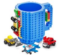 DAYMOO Build on Brick Mug, Vasos Plástico Niños Personalizados, Tazas Desayuno, Taza de Café Divertida y Cool para Hombres, Adultos y Mujeres, Navidad, Amarillo, Regalo de Cumpleaños,Azul