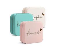 DayOfShe Joyero de viaje personalizado para damas de honor con nombre como recuerdo de despedida de soltera para mujeres y niñas, estuche de joyería de viaje pequeño de cuero para regalos de