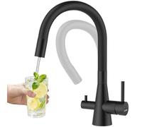DAYONE Grifo de cocina flexible de 3 vías, 3 en 1 para filtro de agua, Osmosis, giratorio 360°, grifo de cocina con manguera suave al tacto, grifo de agua potable con doble palanca