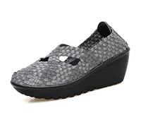 DAYOUT Sandalias de verano para mujer con cuña transpirable Mary Janes y puntera cerrada, con plataforma y tacón, color Gris, talla 36.5 EU