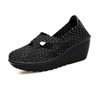 DAYOUT Sandalias de verano para mujer con cuña transpirable Mary Janes y puntera cerrada, con plataforma y tacón, color Negro, talla 37 EU