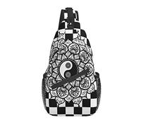 Daypack Sling Bag Black White Checked Lotus Chest Bag Diagonally Classic Crossbody Bandolera