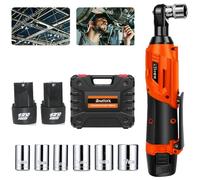 DayPlus Llave de carraca con batería, 2300 RPM 12V Destornillador de carraca eléctrico potente con 7 llaves de vaso, 2 x 1,5Ah baterías de iones de litio y cargador rápido, Naranja