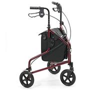 Days Andador de 3 Ruedas Plegable, Rojo Rubí, Aluminio Ligero, Bolsa de Transporte y Frenos de Bloqueo, Cómodo y Fácil de Manejar, Ayuda para la Usuarios de Edad Avanzada y Discapacitados