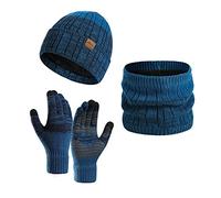 Daysskk Conjunto de gorro bufanda y guantes para hombre y mujer, gorro de invierno, gorro de invierno, guantes para pantalla táctil, gorro de punto para hombre y mujer, invierno, azul, Talla única