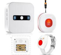 Daytech Avisador Personas Mayores,Boton Emergencia Ancianos,El Boton Llamada Emergencia es Adecuado para Familiares Que Necesitan ser Atendidos en Casa(1Receptor + 1 Botón + 1 Pulsera)