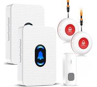Daytech Avisador Personas Mayores,Transmisión inalámbrica 150M Botón de Emergencia para Ancianos,Pulsera Alarma Personas Mayores(2 Receptor + 3 Botón)