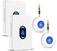 Daytech Avisador Personas Mayores,Transmisión inalámbrica 150M Botón de Emergencia para Ancianos,Pulsera Alarma Personas Mayores(2 Receptor + 2 Botón)