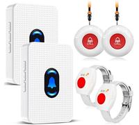 Daytech Avisador Personas Mayores,Transmisión inalámbrica 150M Botón de Emergencia para Ancianos,Pulsera Alarma Personas Mayores(2 Receptor + 2 Botón + 2 Pulsera)