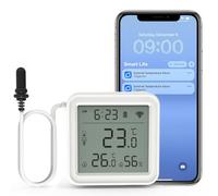 DAYTECH Termómetro higrómetro WiFi inteligente con alarma de congelador con temperatura ambiente e higrómetro, alertas de aplicación y pantalla digital clara, para el hogar/restaurante/oficina, no