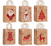 Dazhtu 12 Piezas Bolsas de Regalo Navidad, Bolsas Regalo Papel Kraft Navidad con Asas, Bolsa de papel de regalo de fiesta reutilizables para Envolver Regalos, Fiesta de Navidad, regalos navideños