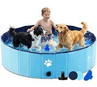 Dazhtu Bañeras para Piscina Perros Plegable, Piscina Perros Grandes, Piscina Plegable para Perros Gatos Bañera Portátil para Mascotas Antideslizante y Resistente, Azul, 120 x 30 cm