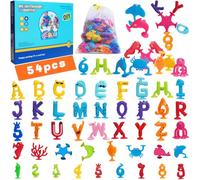 Dazhtu Juego de Ventosas, 54 Piezas Juguetes Bañera,Juguetes Sensoriales, Juguetes de Viaje,Juguetes de Ventana,Montessori Juguetes a Partir de 3,Juguetes de iluminación con Forma de Letras y números