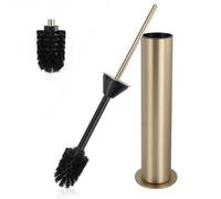 DAZI escobillas de baño de pie metallico,Cepillo y Soporte Lavabo niquel Cepillado con 2 Cabezales de escobilla WC de Mango Largo,escobillero baño Anti-Goteo y Anti-obstrucción (Oro Cepillado)