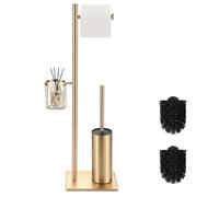 DAZI Set Conjunto Escobilla WC con Soporte para Papel higiénico y cestilla para Guardar Objetos 3 en 1, Escobilla baño Acero Inoxidable, portarollos escobillero Minimalista salvaespacio (Oro Claro)