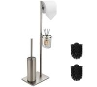 DAZI Set Conjunto Escobilla WC y Portarollos con cestilla para Guardar Objetos 3 en 1, Escobillero Inodoro Acero Inoxidable,portarollos escobillero diseño Minimalista salvaespacio (Nickel Cepillado)