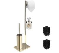 DAZI Set Conjunto Escobilla WC y Portarollos con cestilla para Guardar Objetos 3 en 1, Escobillero Inodoro Acero Inoxidable,portarollos escobillero diseño Minimalista salvaespacio (Oro)