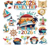 Dazoratix Decoraciones retro para puerta de crucero - 16 calcomanías magnéticas divertidas para viajes familiares 2026 para cabina de ancla, camarote, calcomanías para carnaval, fiesta, decoración de