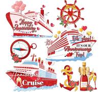 Dazoratix Imanes de aniversario para puerta de crucero, 7 unidades, calcomanías magnéticas de cabina de barco rojo y dorado, accesorios de camarote de ancla, accesorios de boda, fiesta, carnaval