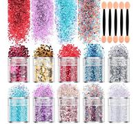 DazSpirit 10 colores Purpurina Polvo, Glitter Flakes Brillantes para Uñas Lentejuelas Brillos Decoración para Cara, Nail Art, Cabello y Cuerpo para fiestas manualidades bodas