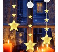 DazSpirit 3 Luces Ventana Navidad, Estrella Navidad con Luz con 8 Modos y Temporizador Auto, LED Luces de Ventana, Cortina Led Pilas para Ventanas, Puertas y Fiesta (Estrella, Blanco Cálido)