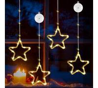 DazSpirit 4 Luces Ventana Navidad Estrella, 13 LEDs Estrella Navidad con Luz con 8 Modos y Temporizador Auto, LED Luces de Ventana, Cortina Led Pilas para Ventanas, Puertas y Fiesta (Blanco Cálido)