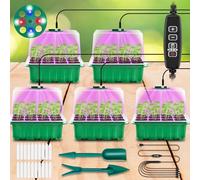 DazSpirit 5 Piezas Mini Bandejas Semillero con Luz, Bandejas de Semillas con Tapas, Semilleros de Germinacion con 20 Etiquetas, 2 Herramientas, Semilleros Plastico para Invernadero, Jardinería