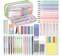 DazSpirit 61 Piezas de Material Escolar Estético con Estuche Grande, 12 Subrayadores Pastel, 4 Boligrafos Borrable, 5 Boligrafos Gel, 6 Portaminas, Set De Papelería Para Estudiantes Journaling (Verde)