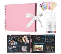 DazSpirit Album Fotos Scrapbook 29,5 X 21cm Album De Fotos Para Pegar Y Escribir, Album Negro 80 Páginas, 40 Hojas, Con 12 Bolígrafos Metálicos, Libro De Invitados Para Cumpleaños Y Bodas (Rosa)