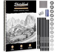 DazSpirit Cuaderno de Dibujo A3, Sketchbook con Tapa Dura y Papel Grueso 200g/m², 12 Lápices de Dibujo & Gomas, Bloc de Dibujo Espiral, 40 Hojas/80 Páginas, Perfecto para Lápices, Carbón, Pasteles