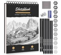 DazSpirit Cuaderno de Dibujo A4, Sketchbook con Tapa Dura y Papel Grueso 200g/m², 12 Lápices de Dibujo & Gomas, Bloc de Dibujo Espiral, 50 Hojas/100 Páginas, Perfecto para Lápices, Carbón, Pasteles