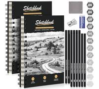 DazSpirit Cuaderno de Dibujo A5 2Piezas, Sketchbook con Tapa Dura y Papel Grueso 160g/m², 12 Lápices de Dibujo & Gomas, Bloc de Dibujo Espiral, 60 Hojas/120 Páginas, para Lápices, Carbón, Pasteles