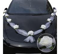 DazSpirit Guirnalda Blanca para Coche de Boda, Decorativas para Coche con Ventosas, Tul, Bridas para Cinta Adhesiva, Elegante Guirnalda Lazos Coche Boda Decoración