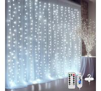 DazSpirit Luces de Cadena de Cortina, 3Mx3M 300 LED Cortina Luces Luz de Cortina USB con Mando a Distancia 8 Modos de Luz, Resistente al aguapara para Decoración Navidad Fiestas (Blanca)