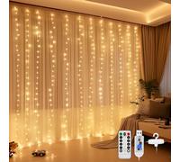 DazSpirit Luces de Cadena de Cortina, 3Mx3M 300 LED Cortina Luces Luz de Cortina USB con Mando a Distancia 8 Modos de Luz, Resistente al aguapara para Decoración Navidad Fiestas (Blanca Cálida)