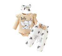 Dazzerake - Conjunto de bebé para niña, 3 piezas, estampado de elefante, pantalón + diadema para bebé de 0 a 18 meses, otoño primavera, albaricoque, 3-6 Meses