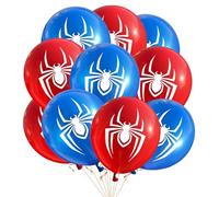 DazzJoy 10 globos Spider de 12 pulgadas, globos rojos y azules, decoración de cumpleaños, araña, globos de helio para niños, niñas, superhéroes, decoración de cumpleaños