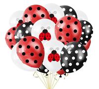 DazzJoy 18 globos decorativos de mariquitas, globos de 12 pulgadas, globos de mariquita, decoración de cumpleaños, globos con lunares de Ladybug, color rojo y negro, decoración de cumpleaños para