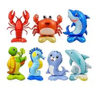 DazzJoy 7 Globos de Animales Marinos XXL - Delfín, Cangrejo, Tiburón, Tortuga, Camarón, Caballito de Mar, Sello - Decoración Oceánica de Papel