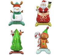 DazzJoy 8 globos decorativos navideños de pie, muñeco de nieve, Papá Noel, árbol de Navidad, muñeco de jengibre, globos de pie, XXL, decoración navideña, globos de helio