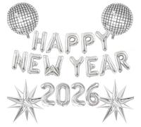 DazzJoy Decoración de Nochevieja 2026 globos plateados, globos de 40 cm Happy New Year 2026, globo decorativo de Año Nuevo 2026, globos de helio para fiesta de Año Nuevo, decoración de Año Nuevo