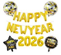 DazzJoy Globos decorativos de Año Nuevo 2026, globos negros y dorados, globos de 16 pulgadas Happy New Year 2026, globo decorativo de Año Nuevo 2026, globos de helio para fiesta de Año Nuevo