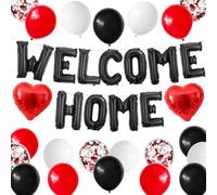 DazzJoy Juego de globos de bienvenida para el hogar, negro y rojo, globos de 16 pulgadas con letras negras y rojas con globo de látex negro y rojo, globo de lámina decorativa para el hogar, globo de