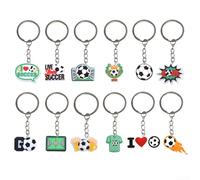 DAZZLEEX 12 llaveros de fútbol coloridos de metal PVC para fiestas de fútbol para eventos deportivos, celebraciones de cumpleaños, regalos de equipo, dijes de mochila, 3.7 x 2.1 pulgadas, estilos