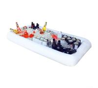 DAZZLEEX Bar inflable para servir hielo de 51 pulgadas, enfriador de bebidas flotante para piscina blanca con drenaje para fiestas, barbacoas, eventos en interiores y exteriores, tanque enfriador de