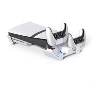 DAZZLEEX Base de refrigeración horizontal para PlayStation 5 Pro/Base de carga dual delgada con ventilador de refrigeración de 3 velocidades, luces LED de estado que ahorra espacio, soporte ABS blanco